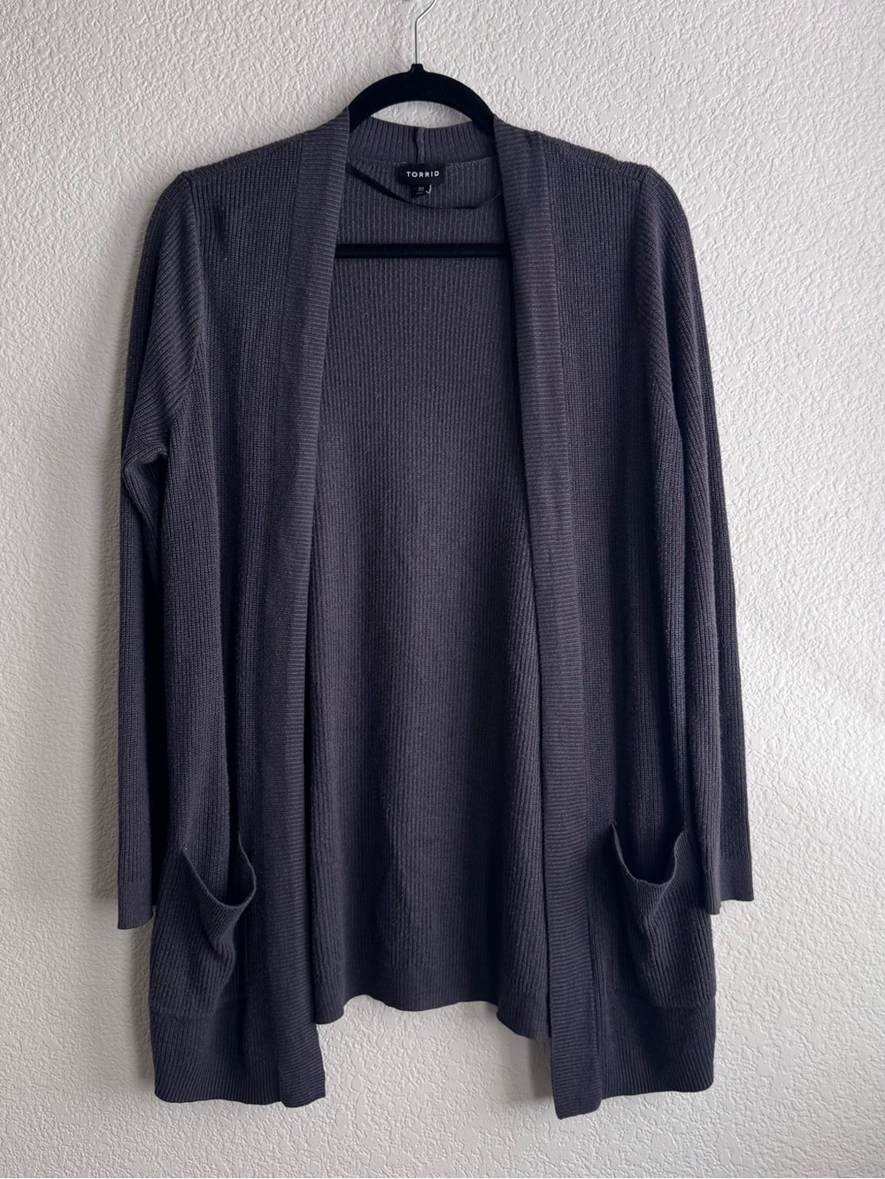 Torrid Charcoal Open-Front Ribbed Sweater Cardigan | 00X